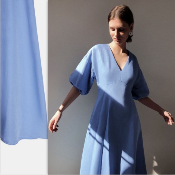 💧Zara Sky Blue Voluminous Rustic Dress NWT💧 - Picture 7 of 15